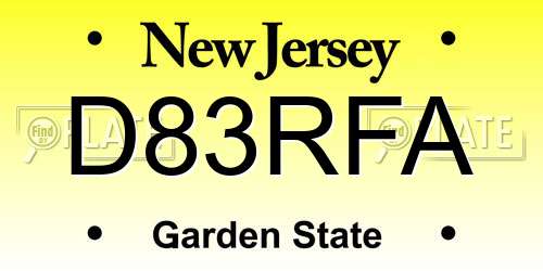 D83RFA New Jersey License Plate