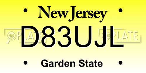 D83UJL New Jersey License Plate