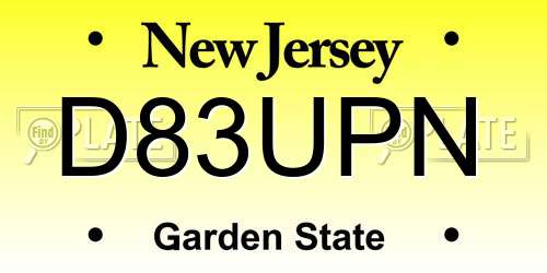 D83UPN New Jersey License Plate
