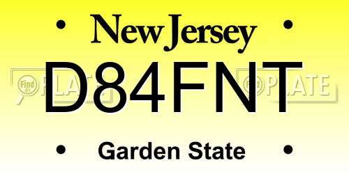 D84FNT New Jersey License Plate