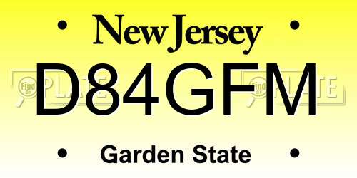 D84GFM New Jersey License Plate