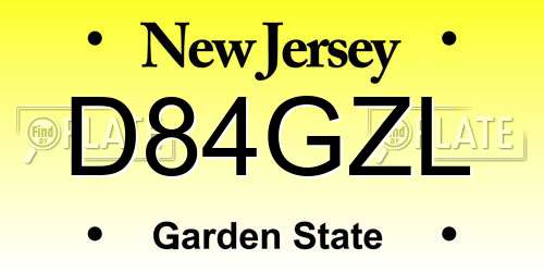 D84GZL New Jersey License Plate