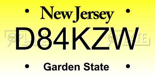 D84KZW New Jersey License Plate