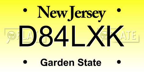 D84LXK New Jersey License Plate