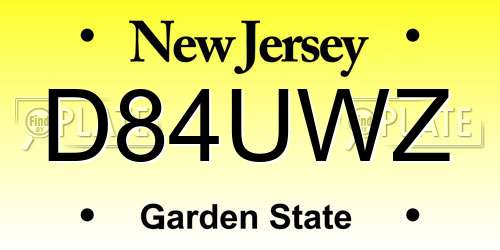 D84UWZ New Jersey License Plate