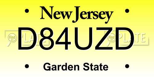 D84UZD New Jersey License Plate