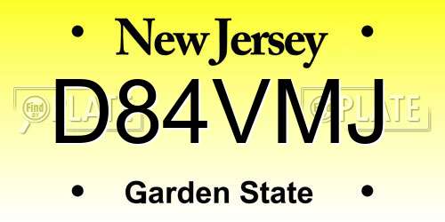 D84VMJ New Jersey License Plate