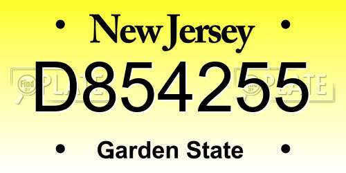 D854255 New Jersey License Plate