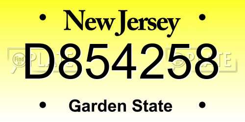 D854258 New Jersey License Plate