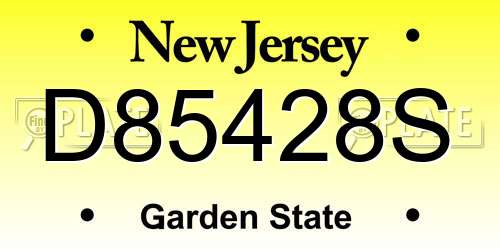 D85428S New Jersey License Plate