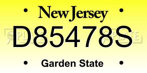 D85478S New Jersey License Plate
