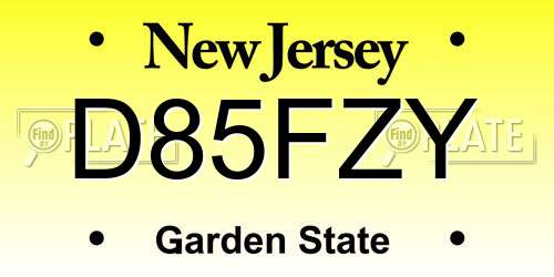 D85FZY New Jersey License Plate