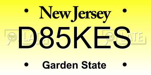 D85KES New Jersey License Plate