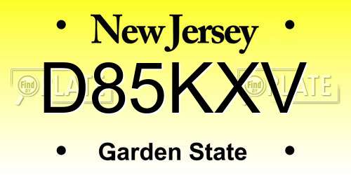 D85KXV New Jersey License Plate