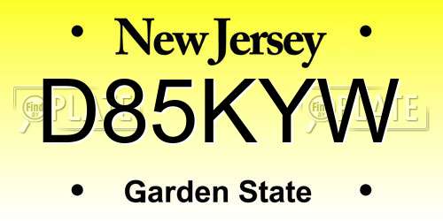 D85KYW New Jersey License Plate