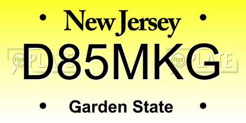 D85MKG New Jersey License Plate