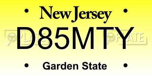 D85MTY New Jersey License Plate