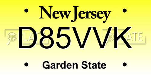 D85VVK New Jersey License Plate