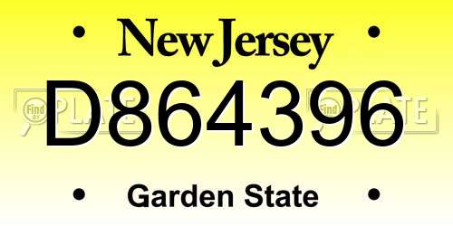 D864396 New Jersey License Plate
