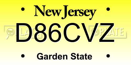 D86CVZ New Jersey License Plate