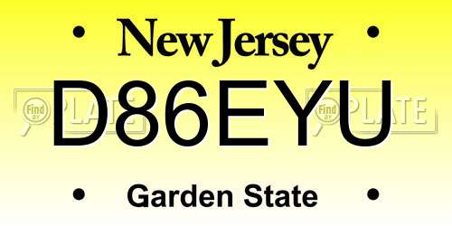 D86EYU New Jersey License Plate