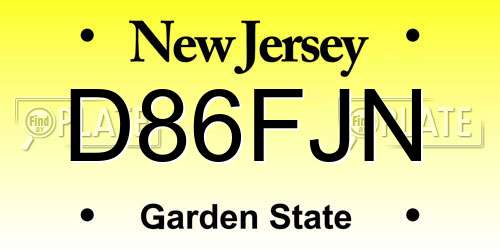 D86FJN New Jersey License Plate