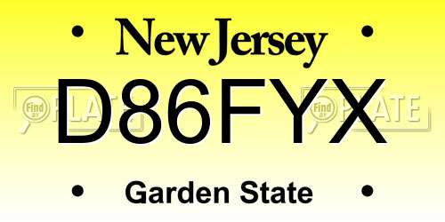 D86FYX New Jersey License Plate