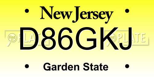 D86GKJ New Jersey License Plate