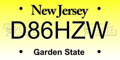 D86HZW New Jersey License Plate