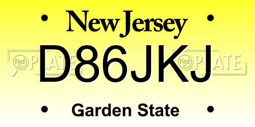 D86JKJ New Jersey License Plate
