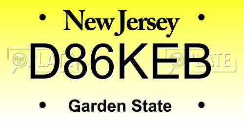 D86KEB New Jersey License Plate