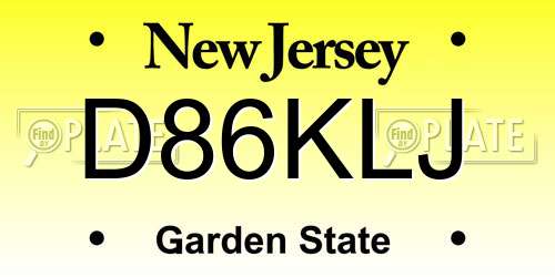 D86KLJ New Jersey License Plate