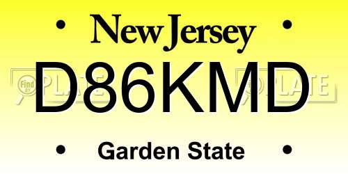 D86KMD New Jersey License Plate
