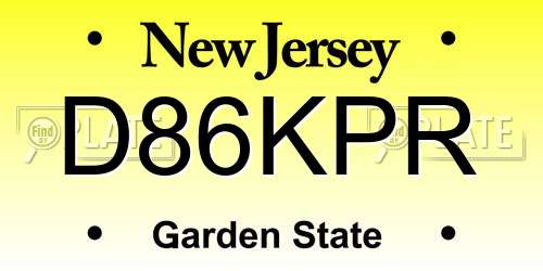 D86KPR New Jersey License Plate