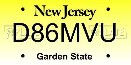 D86MVU New Jersey License Plate