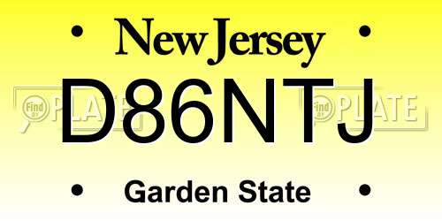 D86NTJ New Jersey License Plate