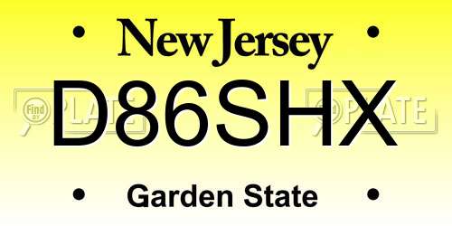 D86SHX New Jersey License Plate