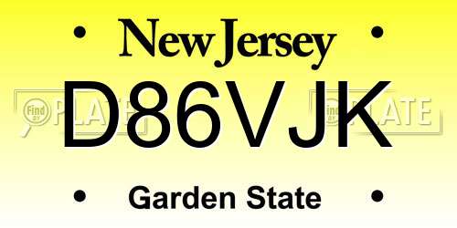 D86VJK New Jersey License Plate