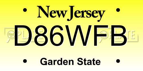 D86WFB New Jersey License Plate