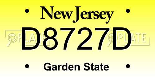 D8727D New Jersey License Plate