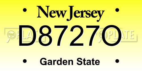 D8727O New Jersey License Plate