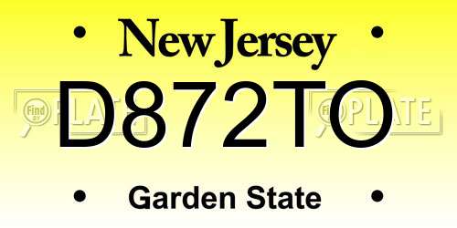 D872TO New Jersey License Plate