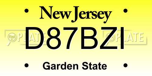 D87BZI New Jersey License Plate