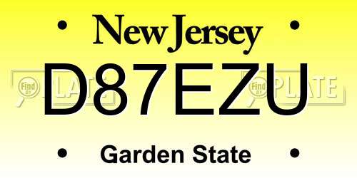 D87EZU New Jersey License Plate
