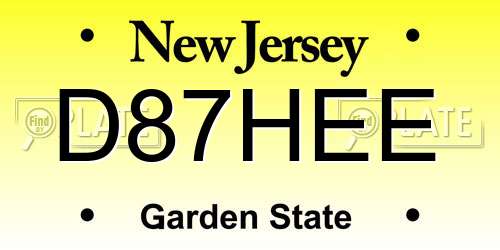 D87HEE New Jersey License Plate