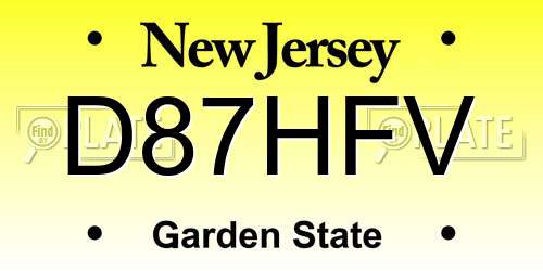 D87HFV New Jersey License Plate
