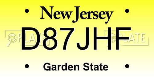 D87JHF New Jersey License Plate