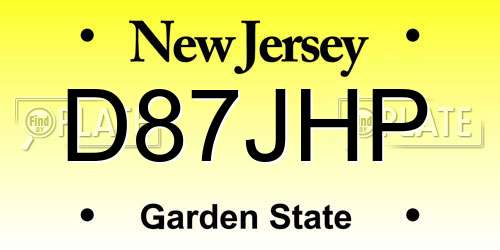 D87JHP New Jersey License Plate