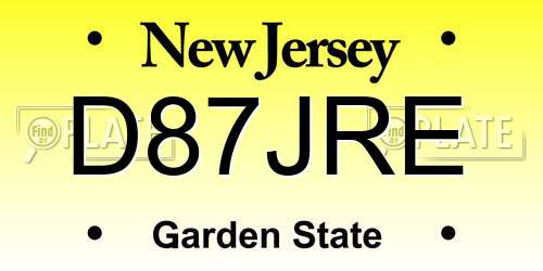 D87JRE New Jersey License Plate