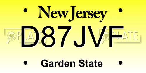 D87JVF New Jersey License Plate